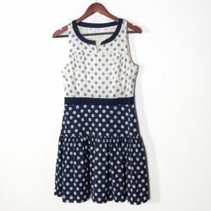 J.Crew Women’s Dress Coastal Preppy Garden Party Polka Dot Navy White Cream Sz 4